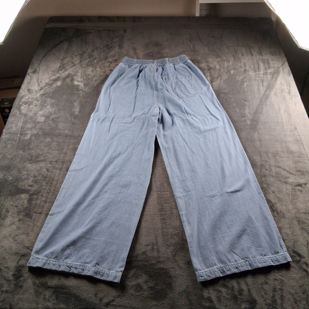 NWT Cupshe Wide Leg Pants Womens Small Light Blue Denim Drawstring Elastic Waist - Picture 3 of 8